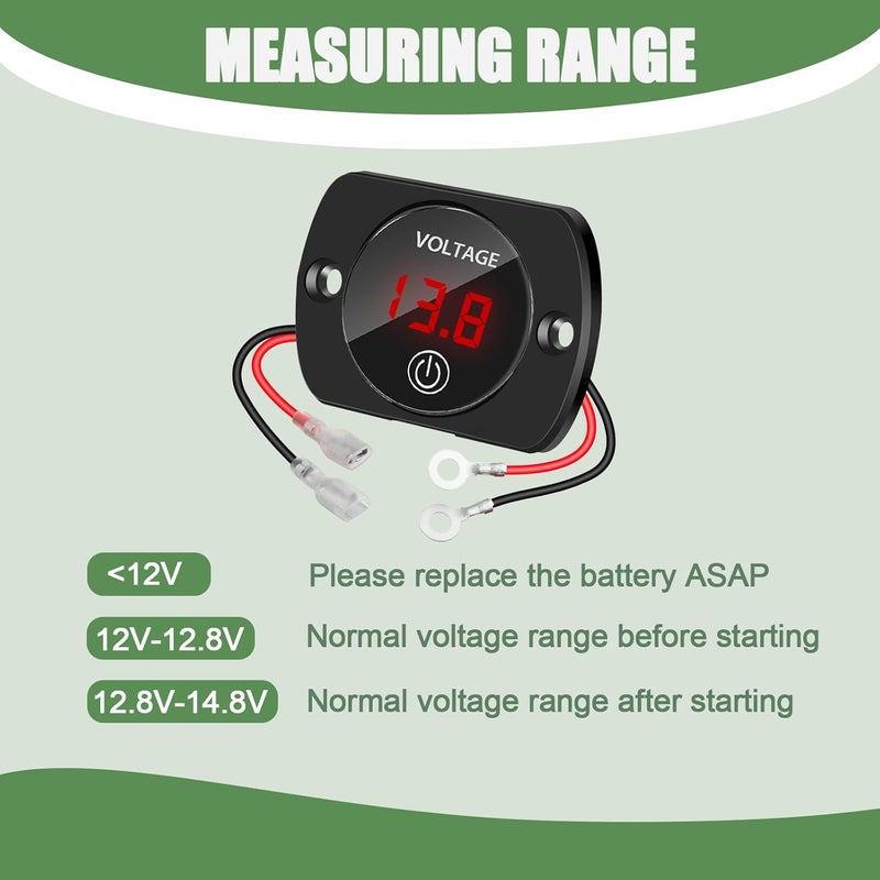 Sumklin 2PCS Red Light Battery Voltage Gauge DC 12V 24V Digital Display Voltage Meter Waterproof Voltmeter with Touch Switch for Boat Marine ATV Car Motorcycle Truck Boat RV - Image 5